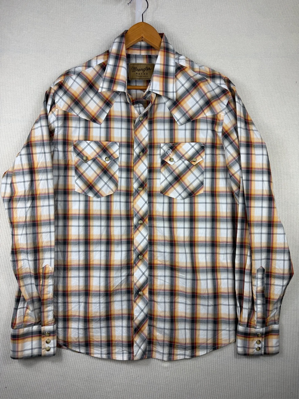 Wrangler Retro Western Plaid Pearl Snap Shirt Men’s XL Long Sleeve Cowboy Ranch